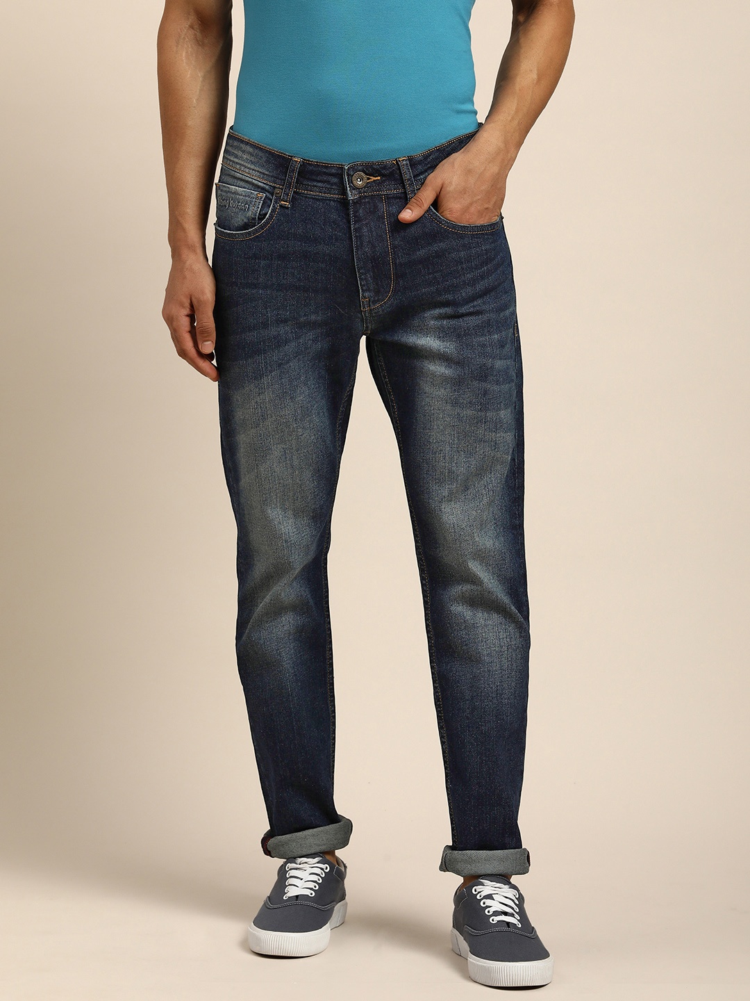 

Being Human Men Navy Blue Slim Fit Mid-Rise Heavy Fade Jeans