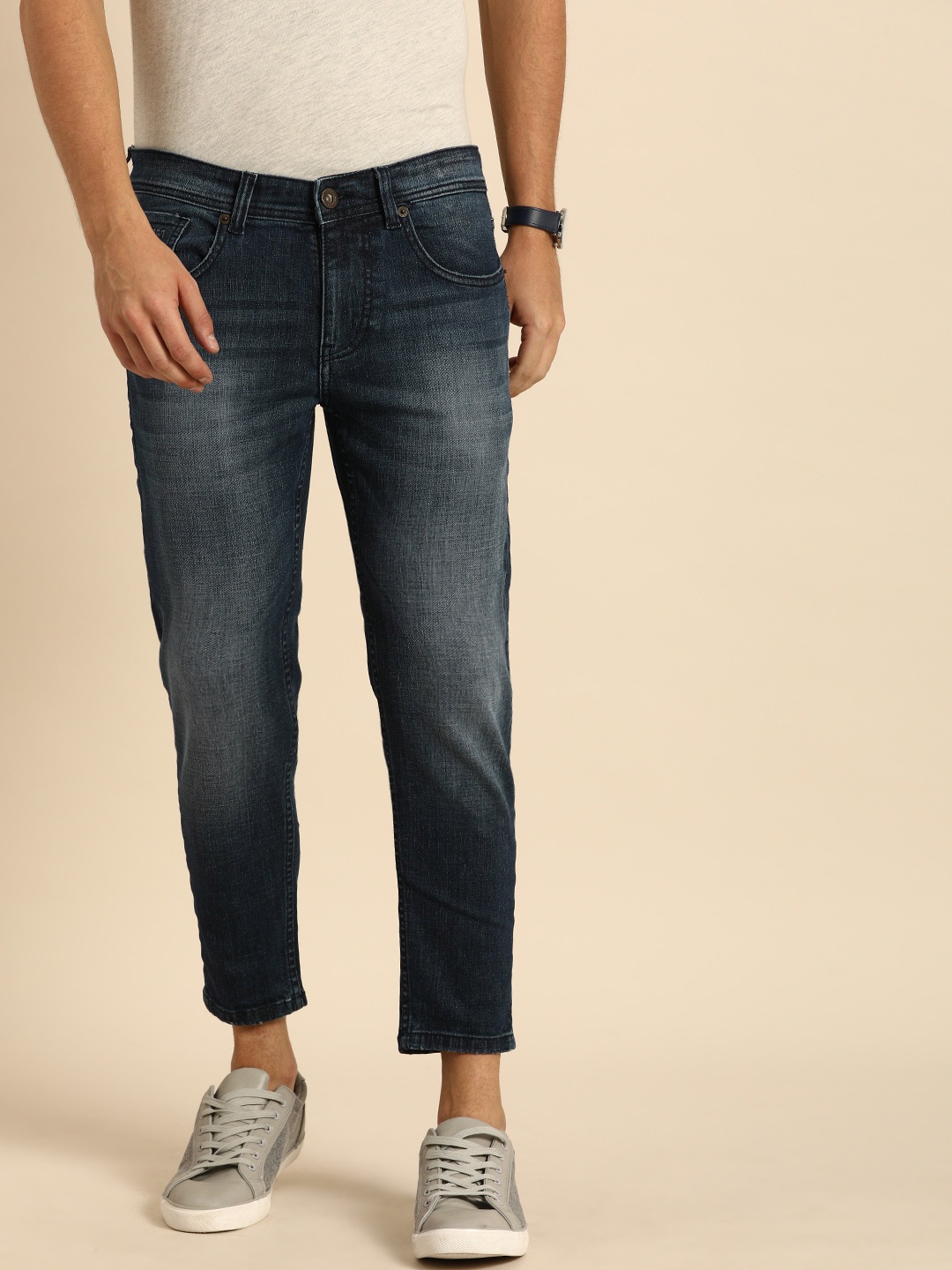 

Being Human Clothing Men Blue Skinny Fit Mid-Rise Clean Look Stretchable Cropped Jeans