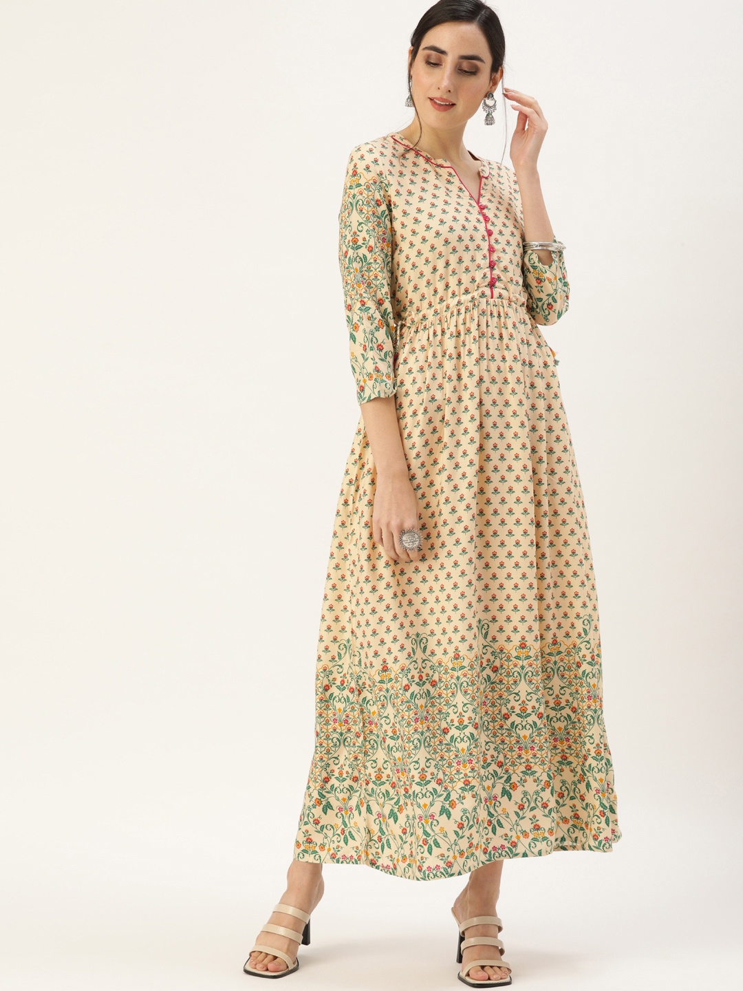 

all about you Beige & Green Floral Maxi Dress