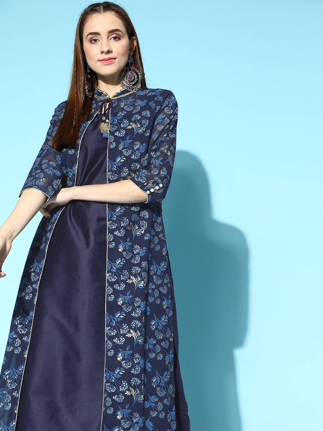 

all about you Ethnic Motifs Pure Cotton Kurta Set, Navy blue