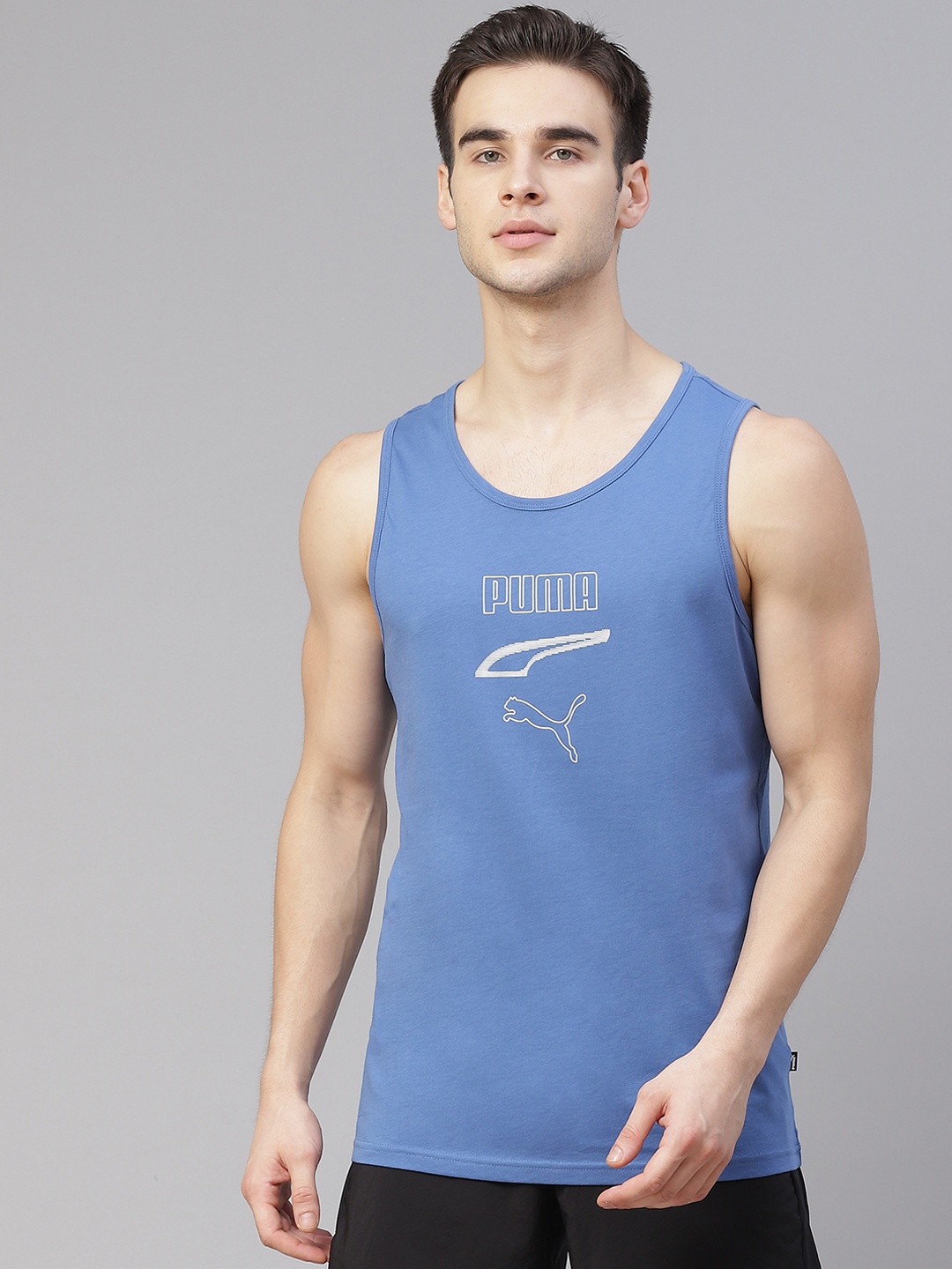

Puma Men Blue White Printed REBEL Tank Pure Cotton T-shirt