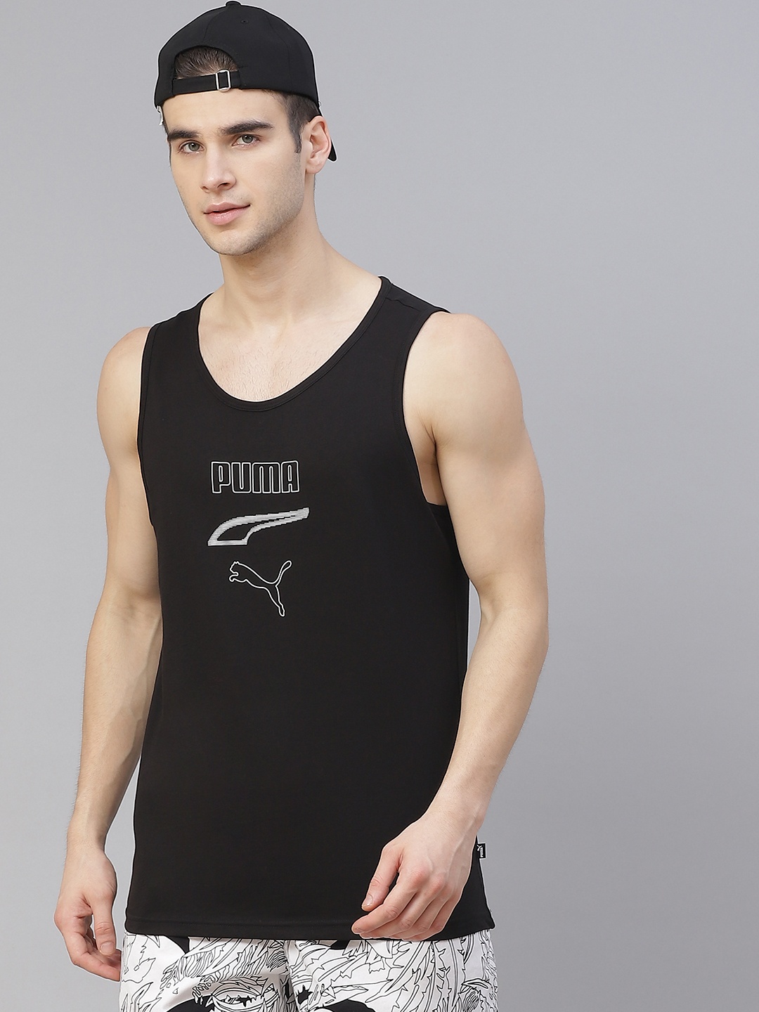 

Puma Men Black White Printed REBEL Tank Pure Cotton T-shirt