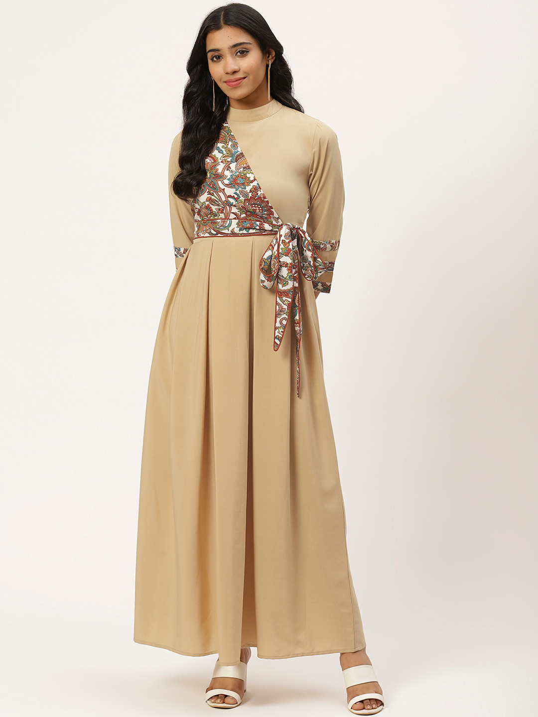 

Cottinfab Women Beige Solid Maxi Dress