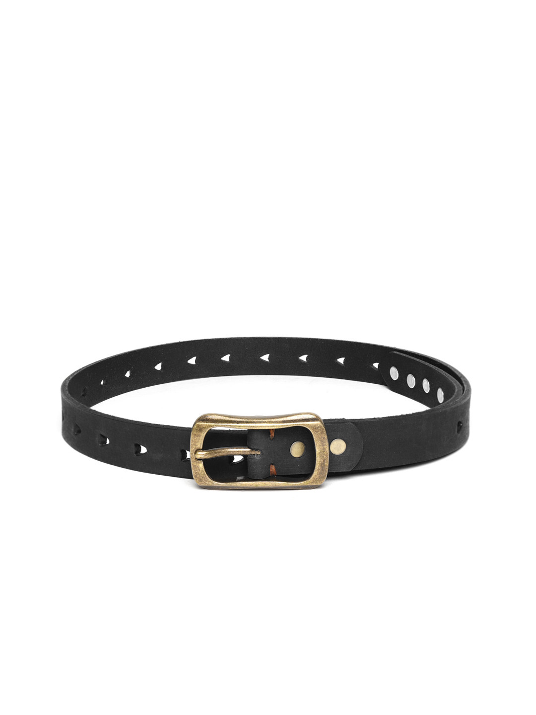 

SASSAFRAS Women Black Cut Work Leather Belt with Studded Detail