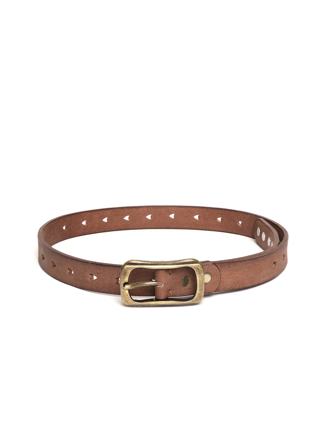 

SASSAFRAS Women Brown Cut Work Leather Belt with Studded Detail