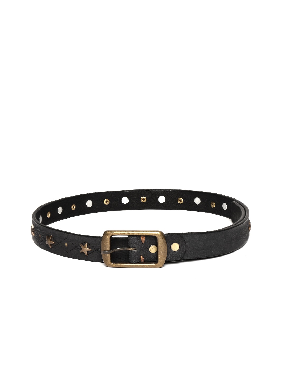 

SASSAFRAS Women Black Star Studded Leather Belt
