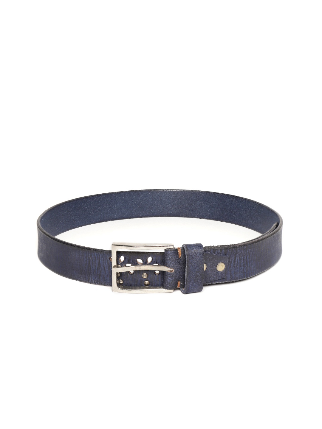

SASSAFRAS Women Navy Blue & Black Printed Leather Belt with Studded & Laser Cut Detail