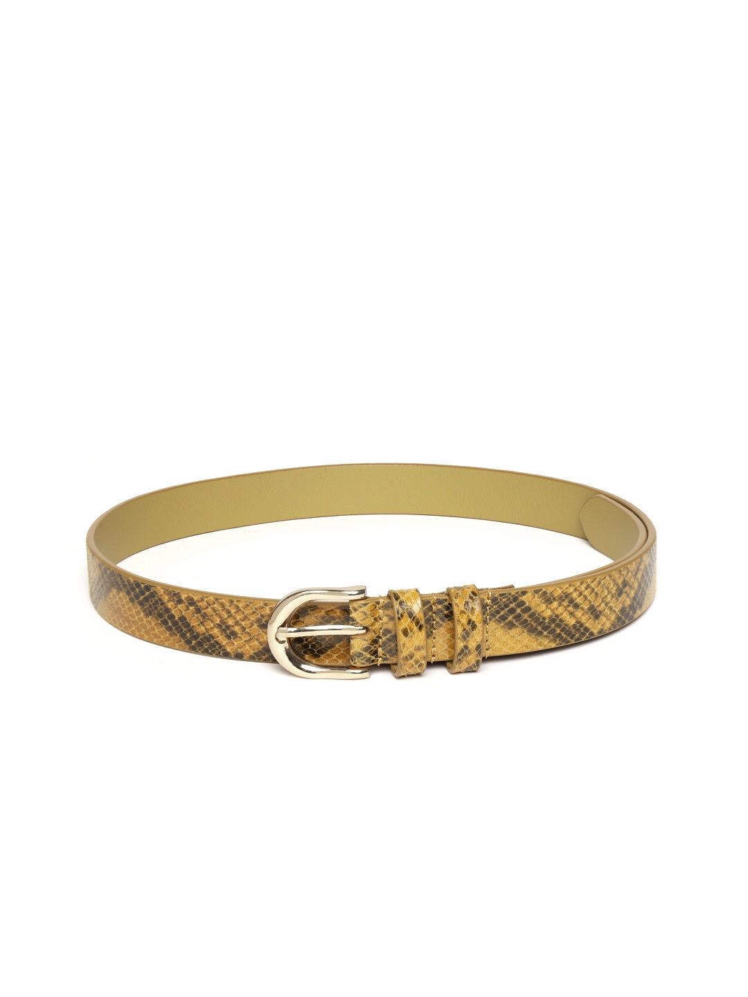 

SASSAFRAS Women Mustard Yellow & Black Snakeskin Print Leather Belt
