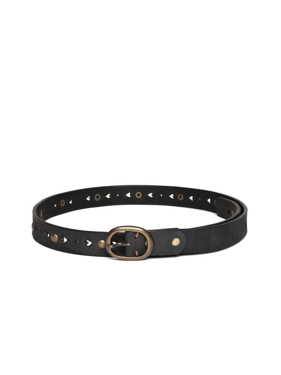 

SASSAFRAS Women Black Cut Work Studded Leather Belt