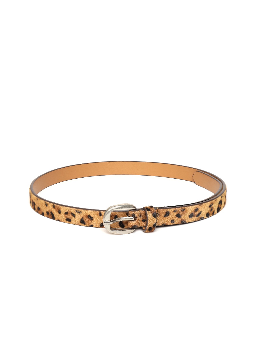 

SASSAFRAS Women Beige & Brown Leopard Print Leather Belt