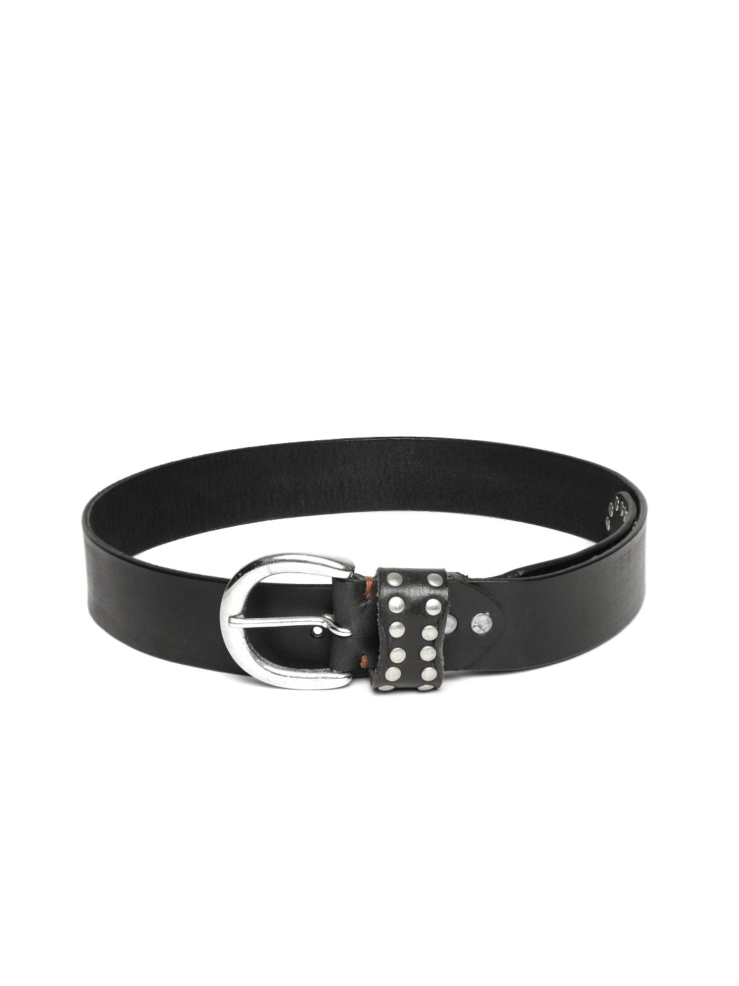 

SASSAFRAS Women Black Solid Leather Belt with Studded Detail