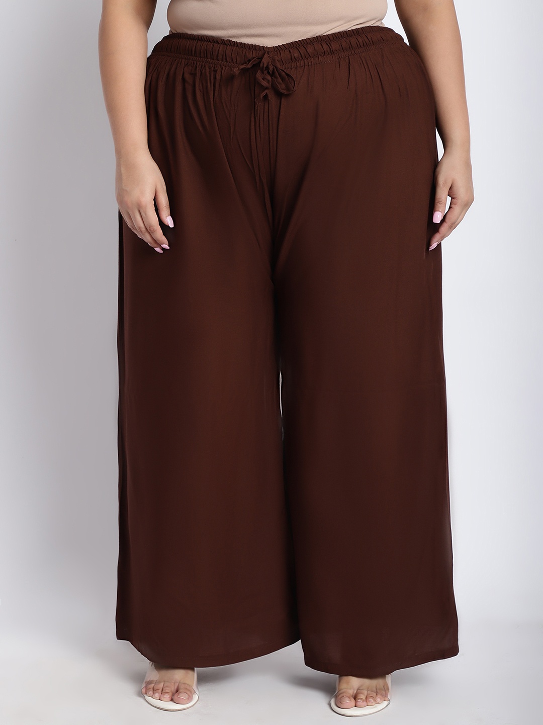 

TAG 7 PLUS Women Brown Solid Flared Palazzo