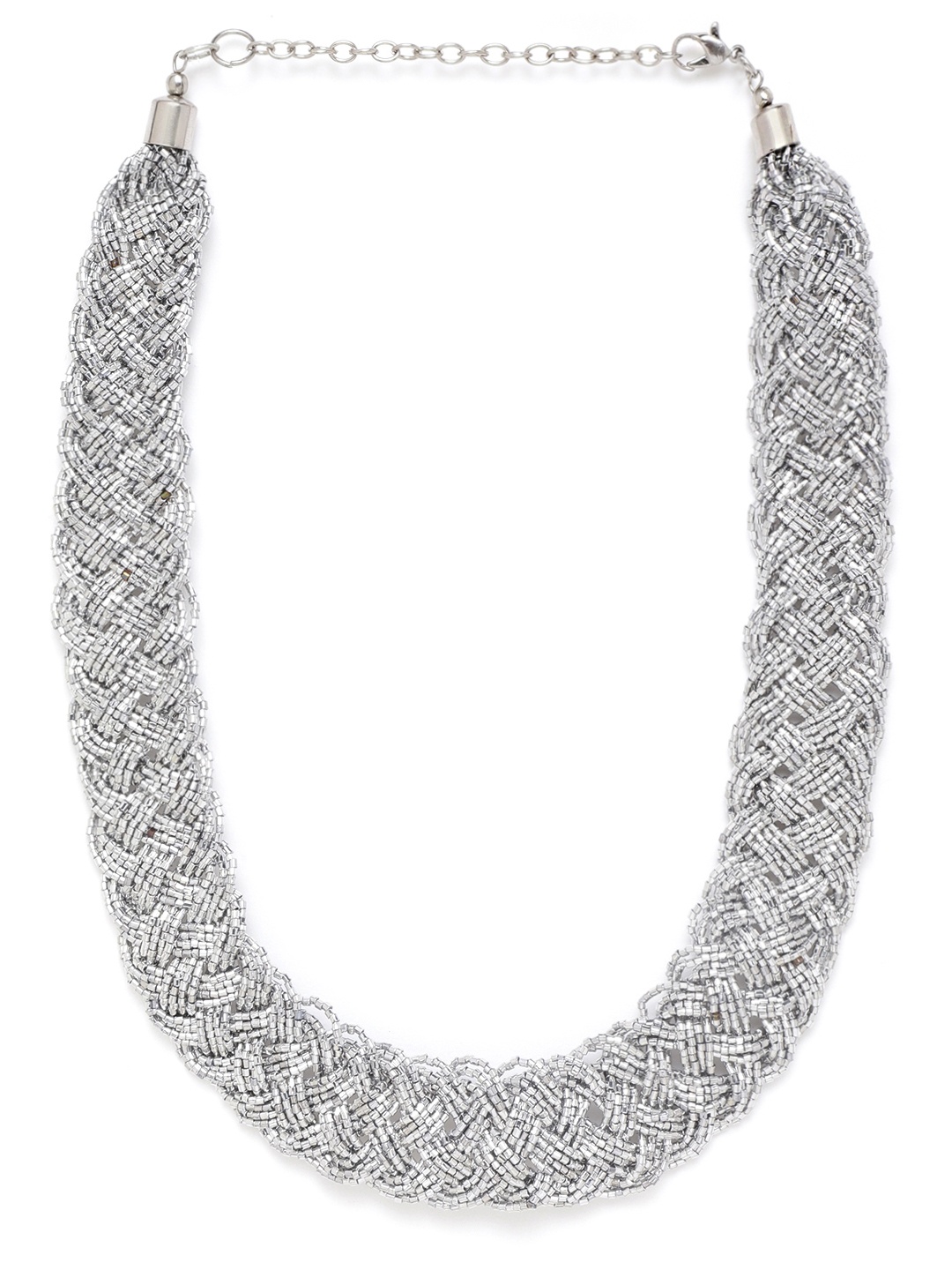 

RICHEERA Silver-Toned Beaded Braided Necklace