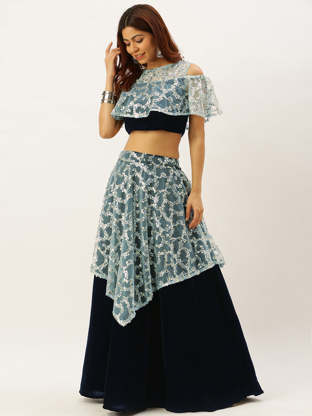 

Ethnovog Navy Blue Made to Measure Lehenga with Blouse