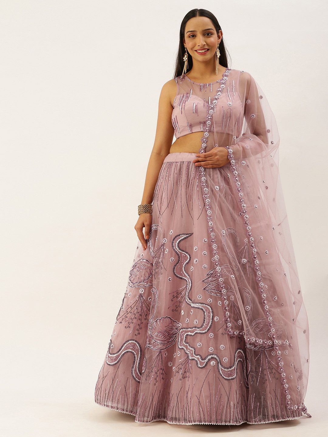 

panchhi Lavender Semi-Stitched Embellished Lehenga & Unstitched Blouse with Dupatta