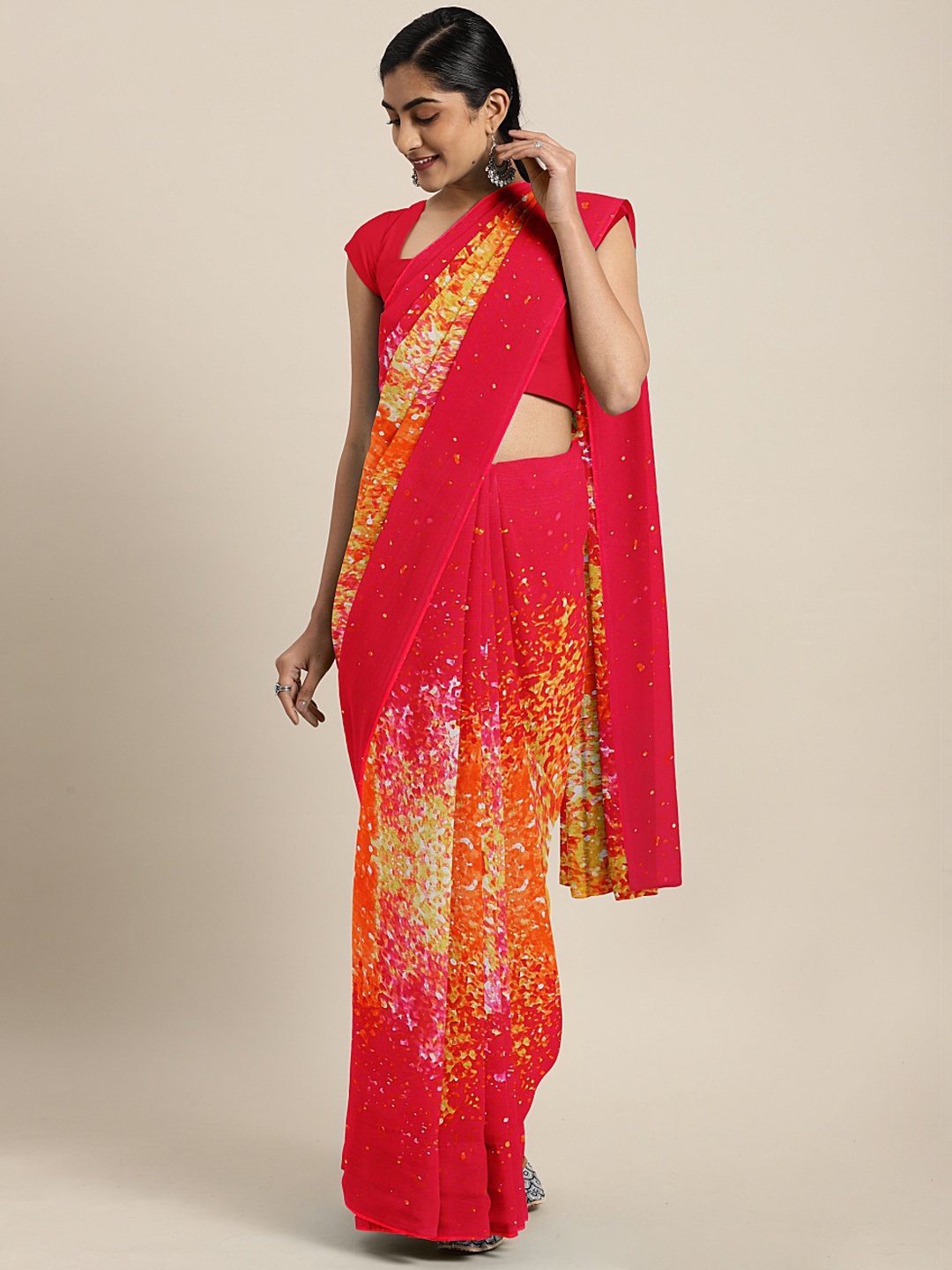 

KALINI Pink Abstract Print Poly Georgette Saree