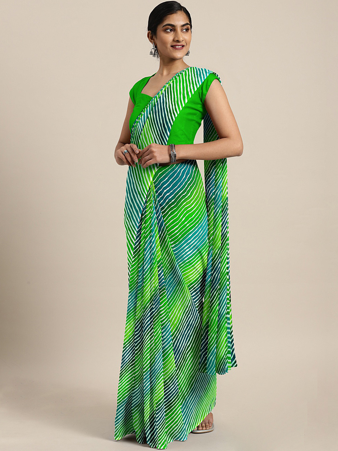 

KALINI Green & Blue Leheriya Printed Saree