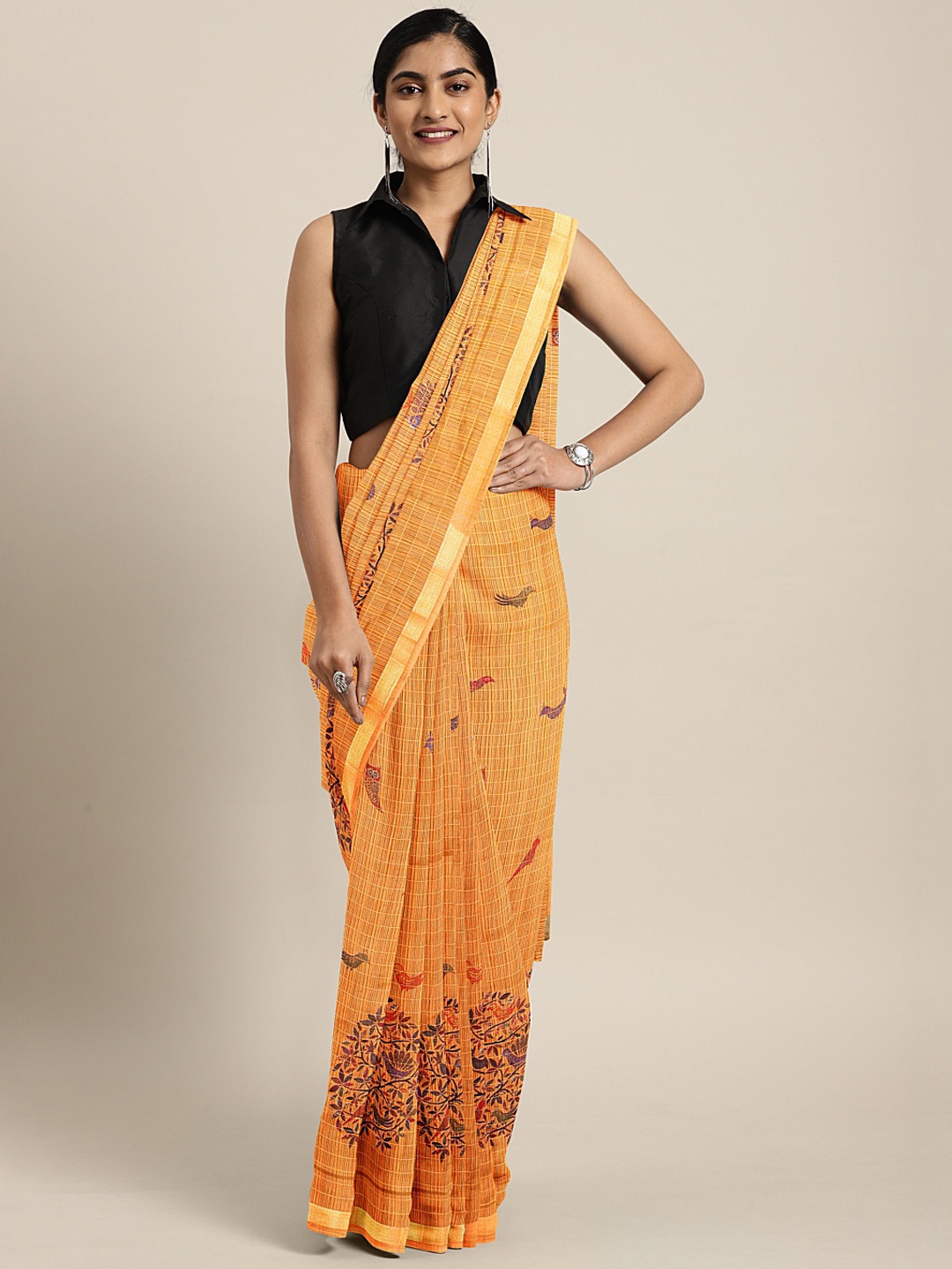 

Mitera Orange Printed Saree