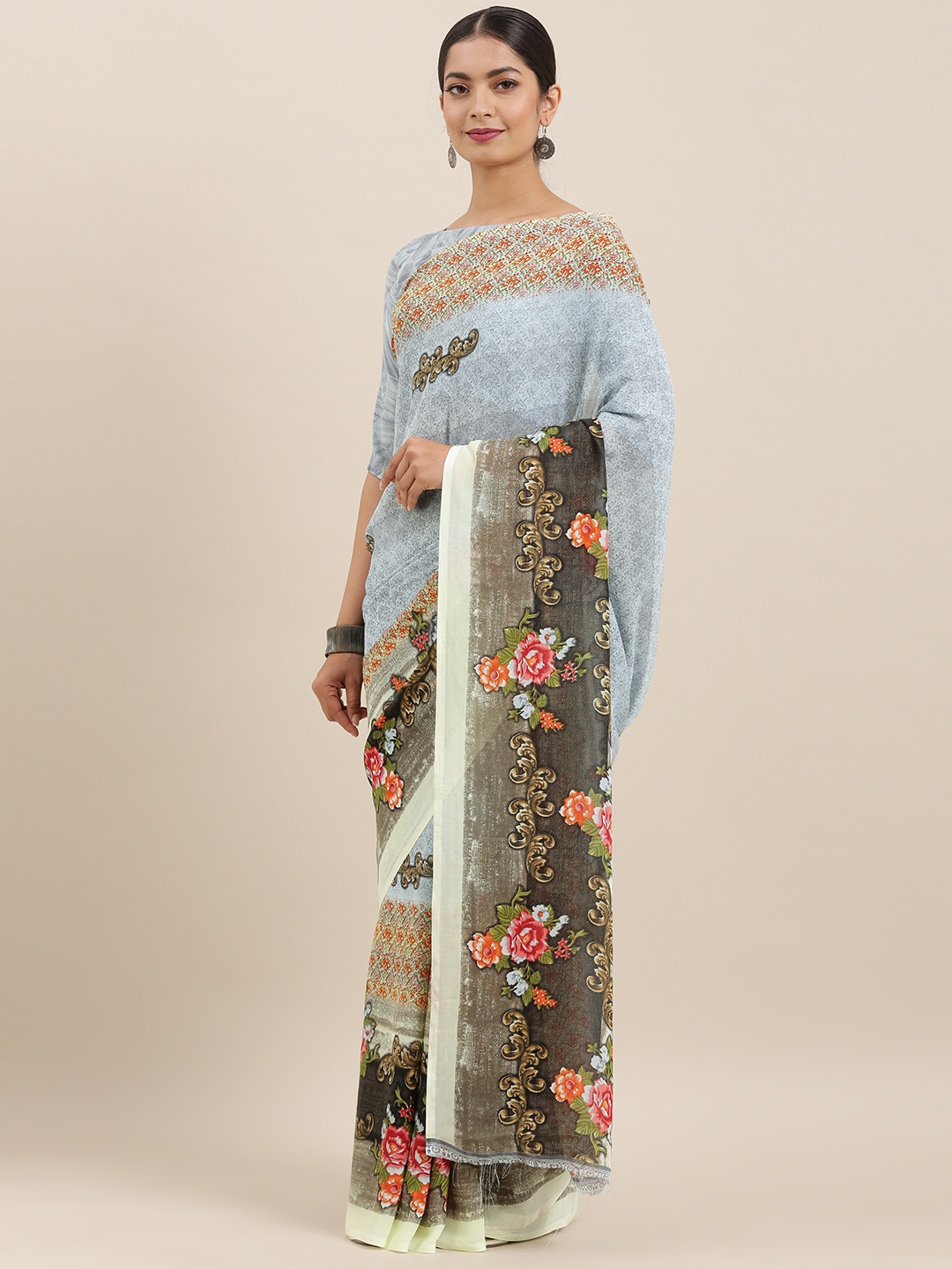 

KALINI Blue Printed Poly Georgette Saree