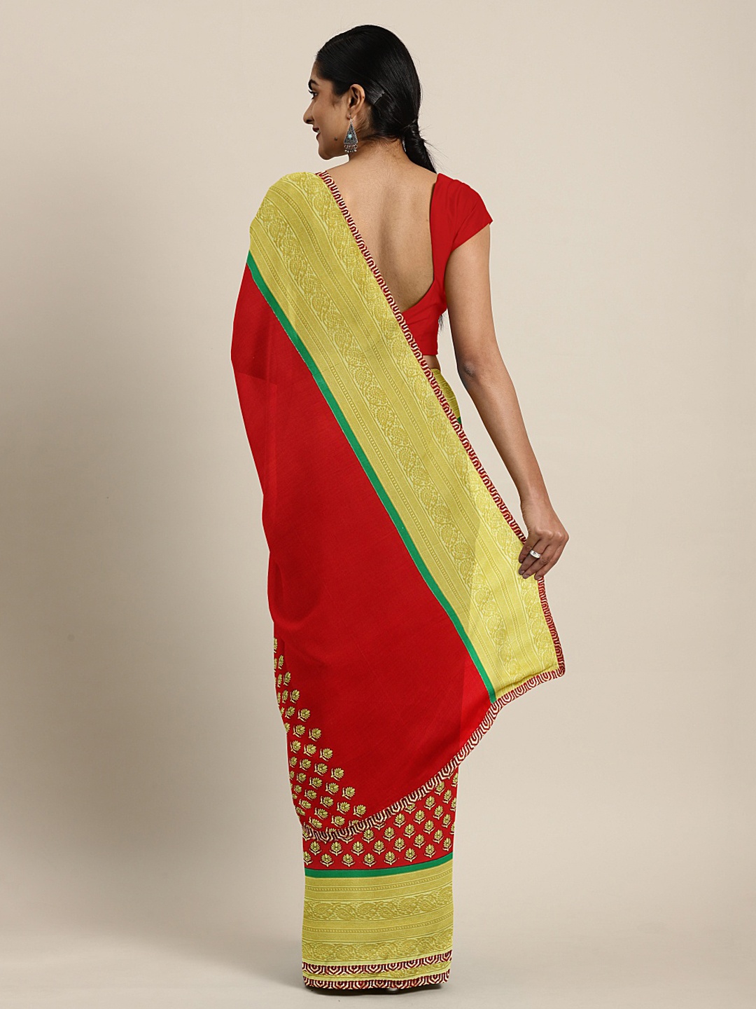 

KALINI Red & Green Printed Saree