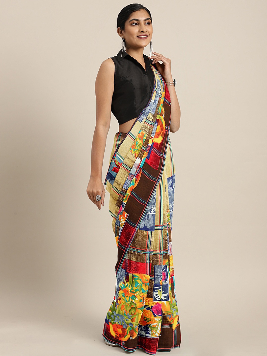 

KALINI Beige & Brown Printed Saree