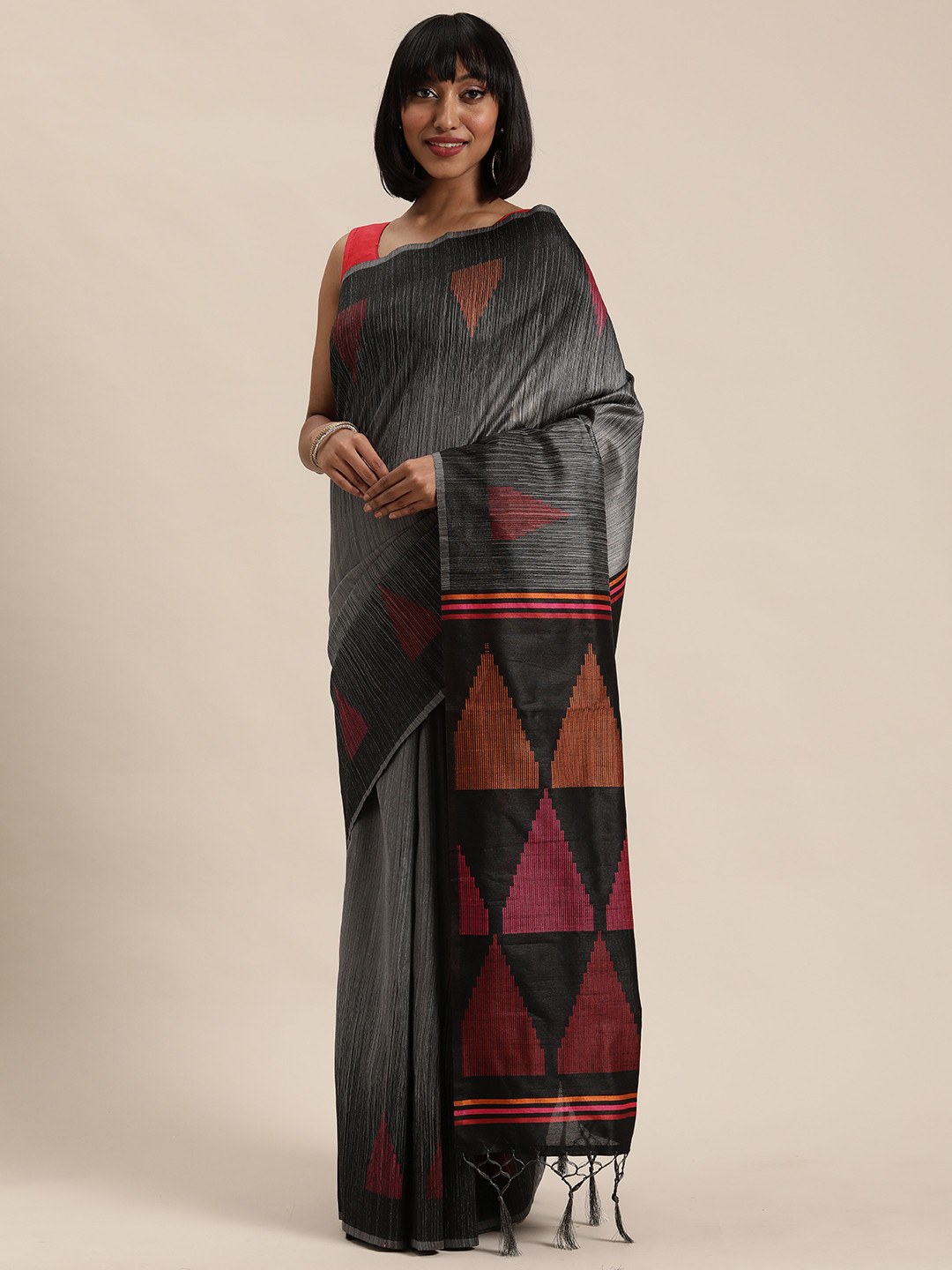

Mitera Grey & Rust Brown Printed Saree