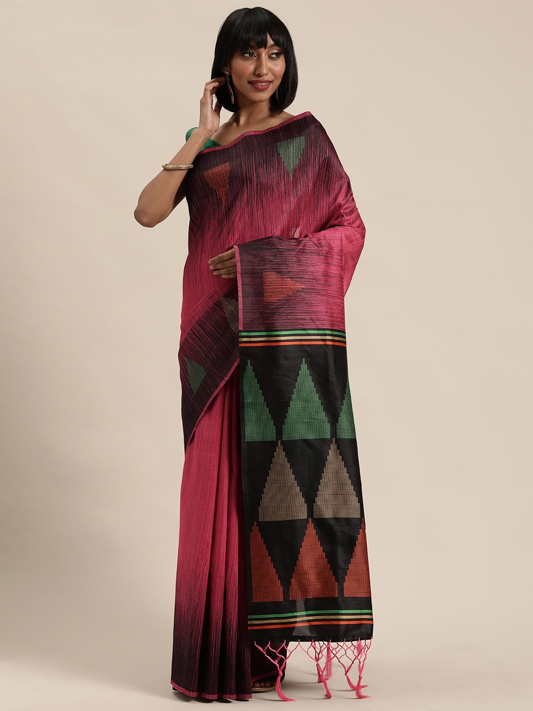 

Mitera Pink & Green Printed Saree