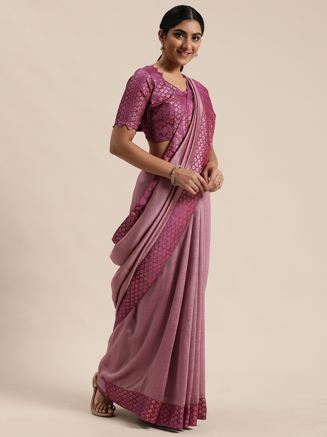 

Mitera Pink Solid Silk Blend Saree