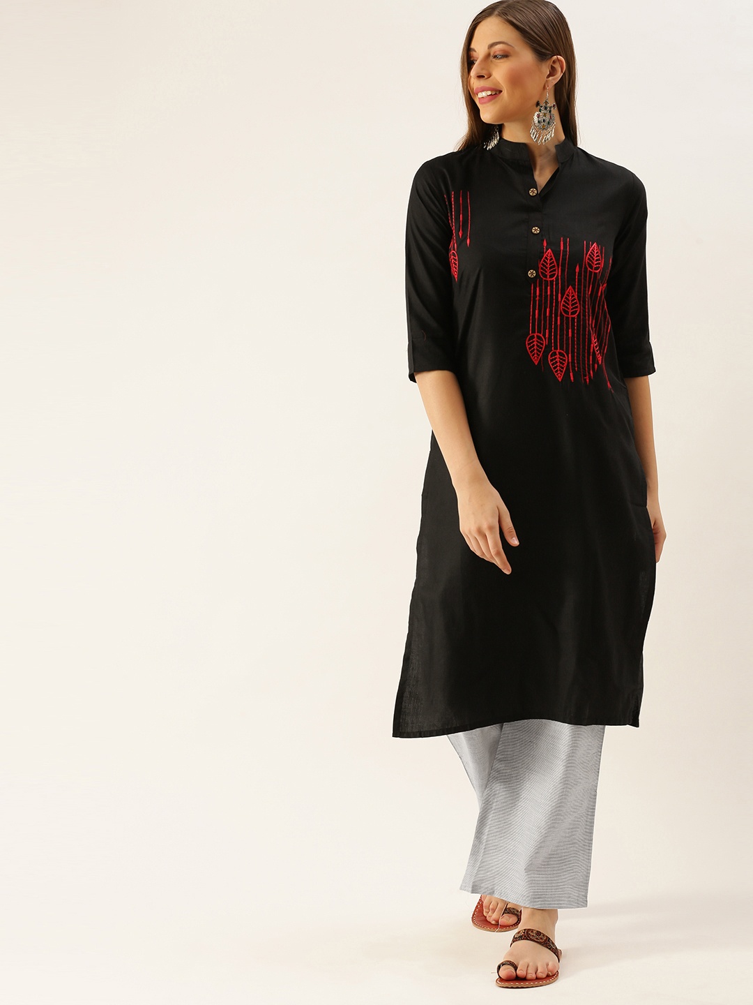 

Youthnic Women Black & Red Embroidered Kurti with Palazzos