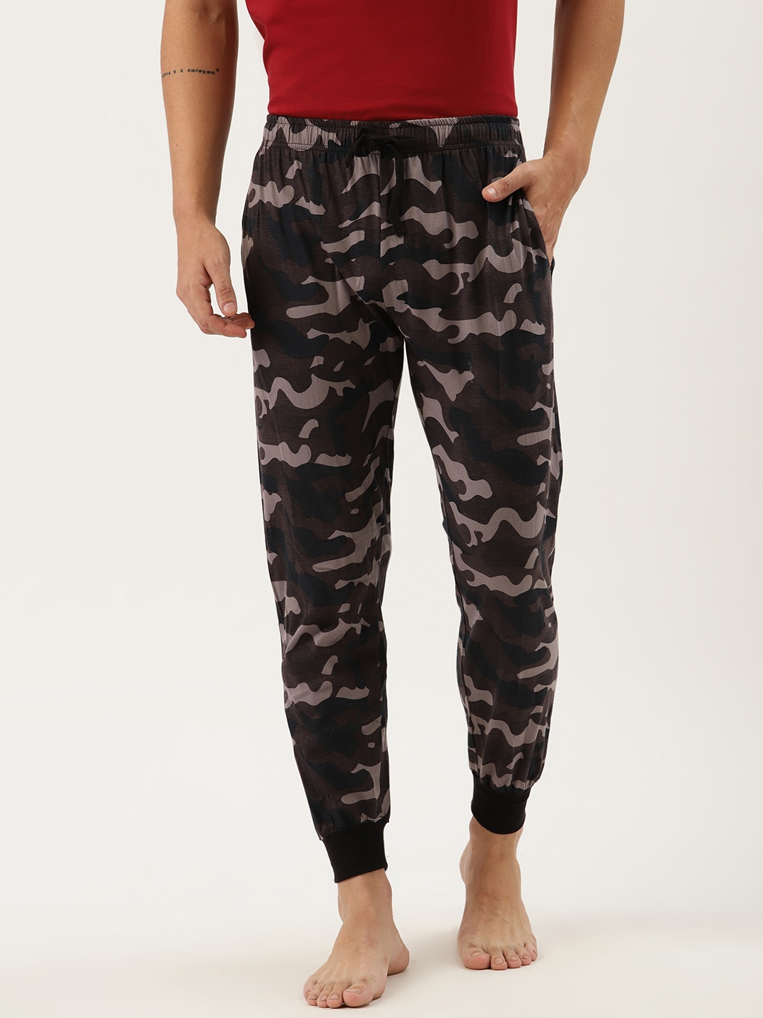 

Rodzen Men Grey & Brown Camouflage Printed Lounge Joggers