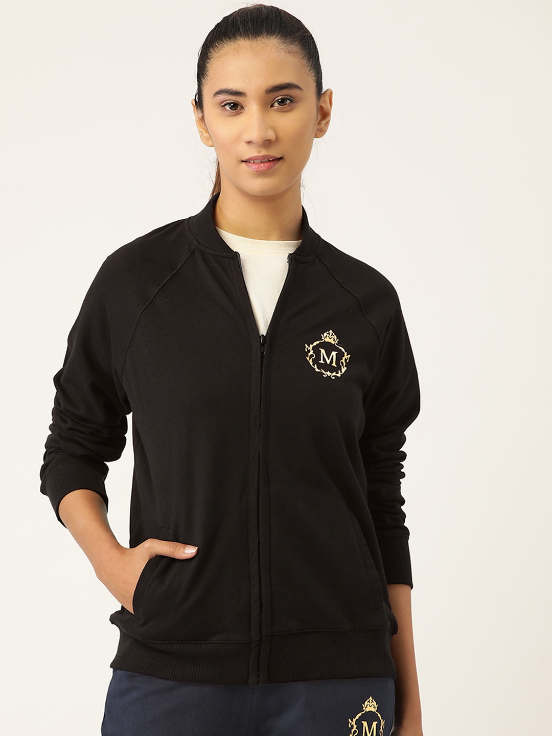

MABISH by Sonal Jain Women Black & Golden Cotton Brand Logo Printed Sweatshirt