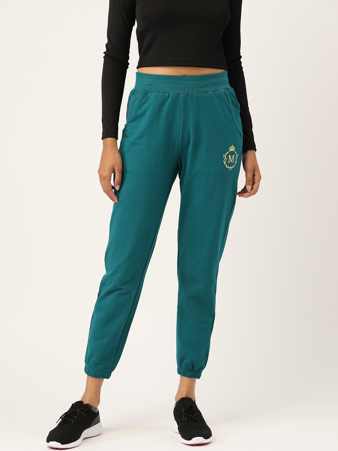 

MABISH by Sonal Jain Women Blue Solid Slim Fit Cotton Crop Joggers