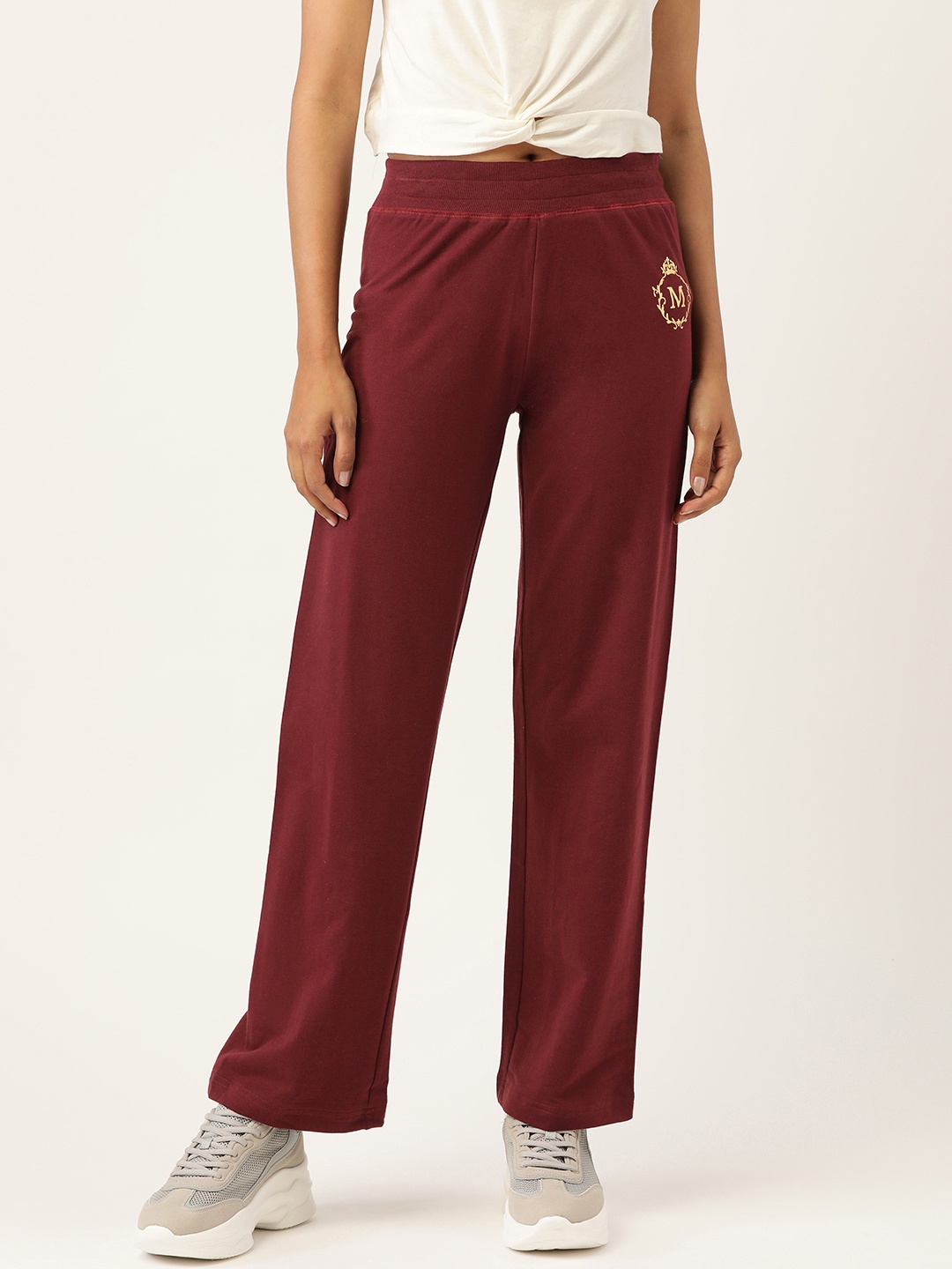 

MABISH by Sonal Jain Women Maroon Solid Cotton Track Pants
