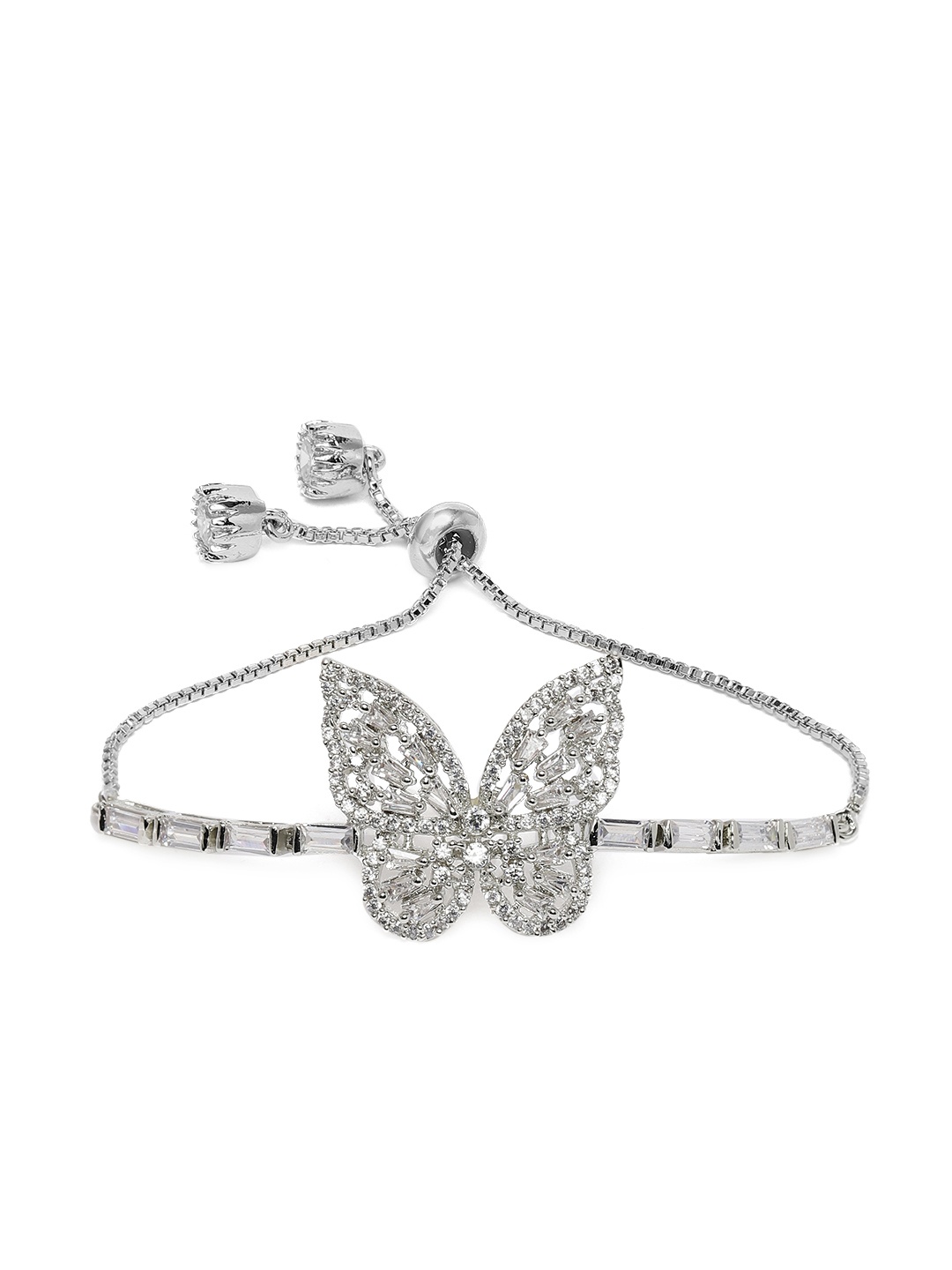 

MIDASKART Silver-Toned CZ Studded Handcrafted Charm Bracelet