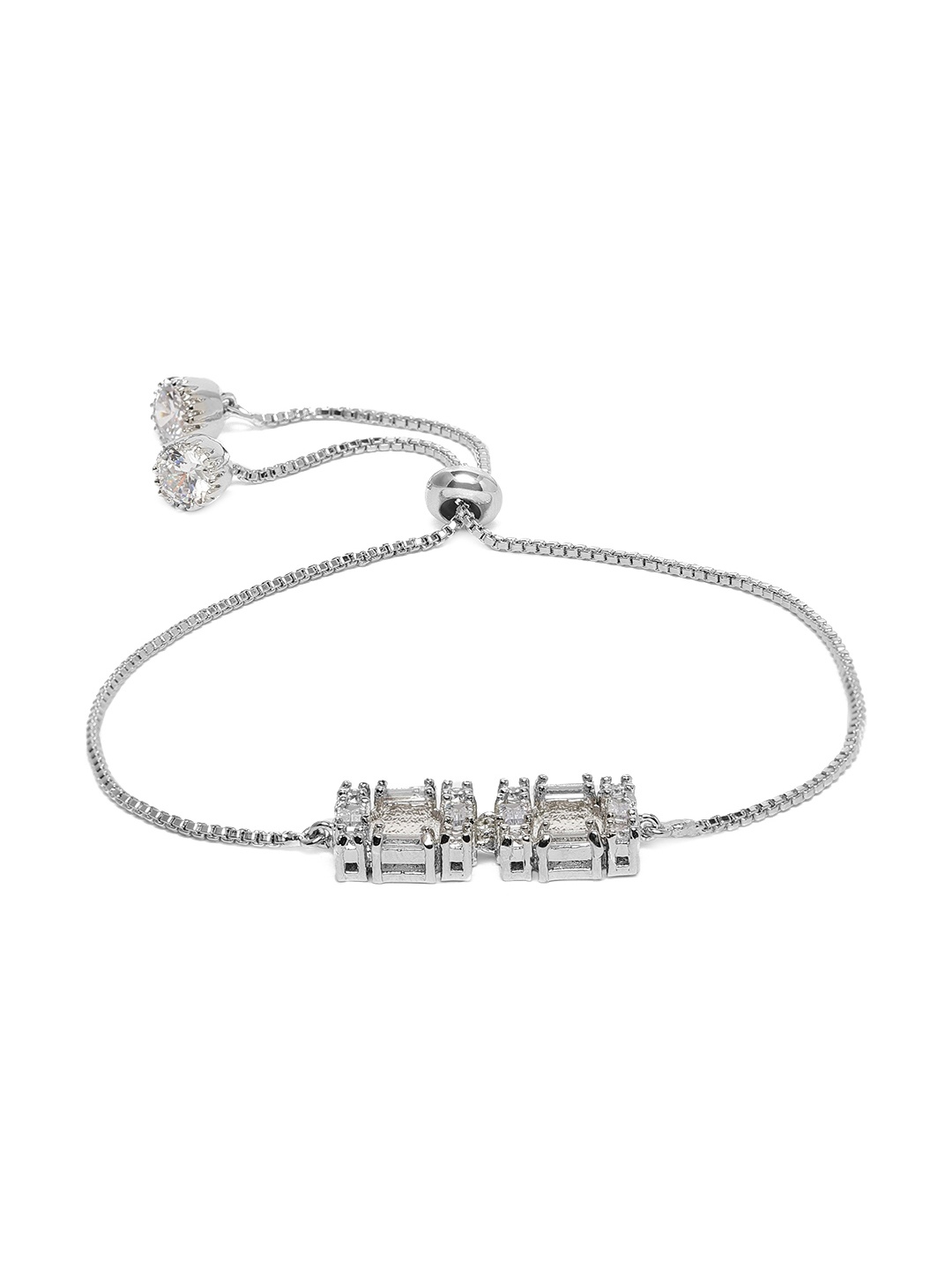 

MIDASKART Silver-Toned CZ Studded Handcrafted Charm Bracelet