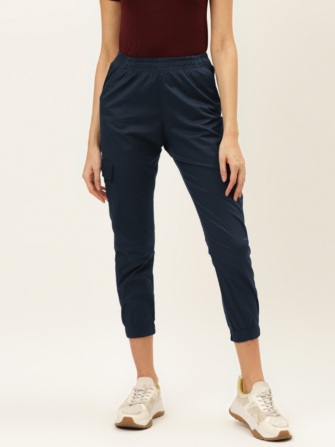 

The Dry State Women Navy Blue Regular Fit Cropped Solid Cargos