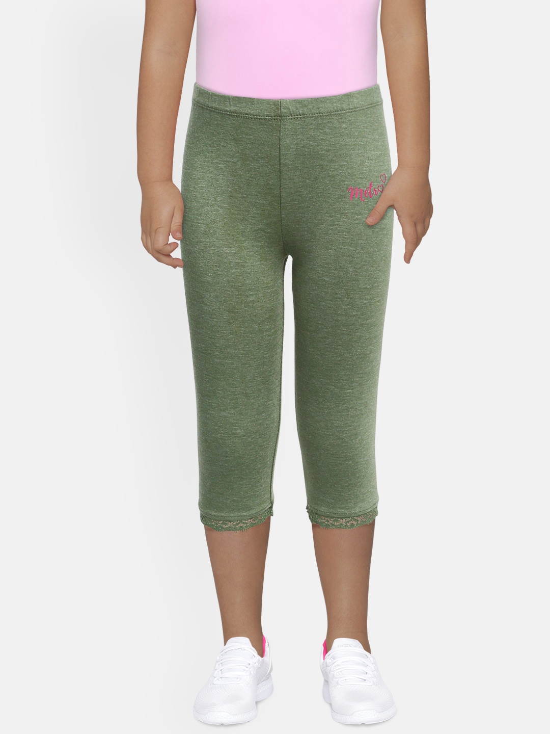 

METRO KIDS COMPANY Girls Green Solid Three-Fourth Length Leggings