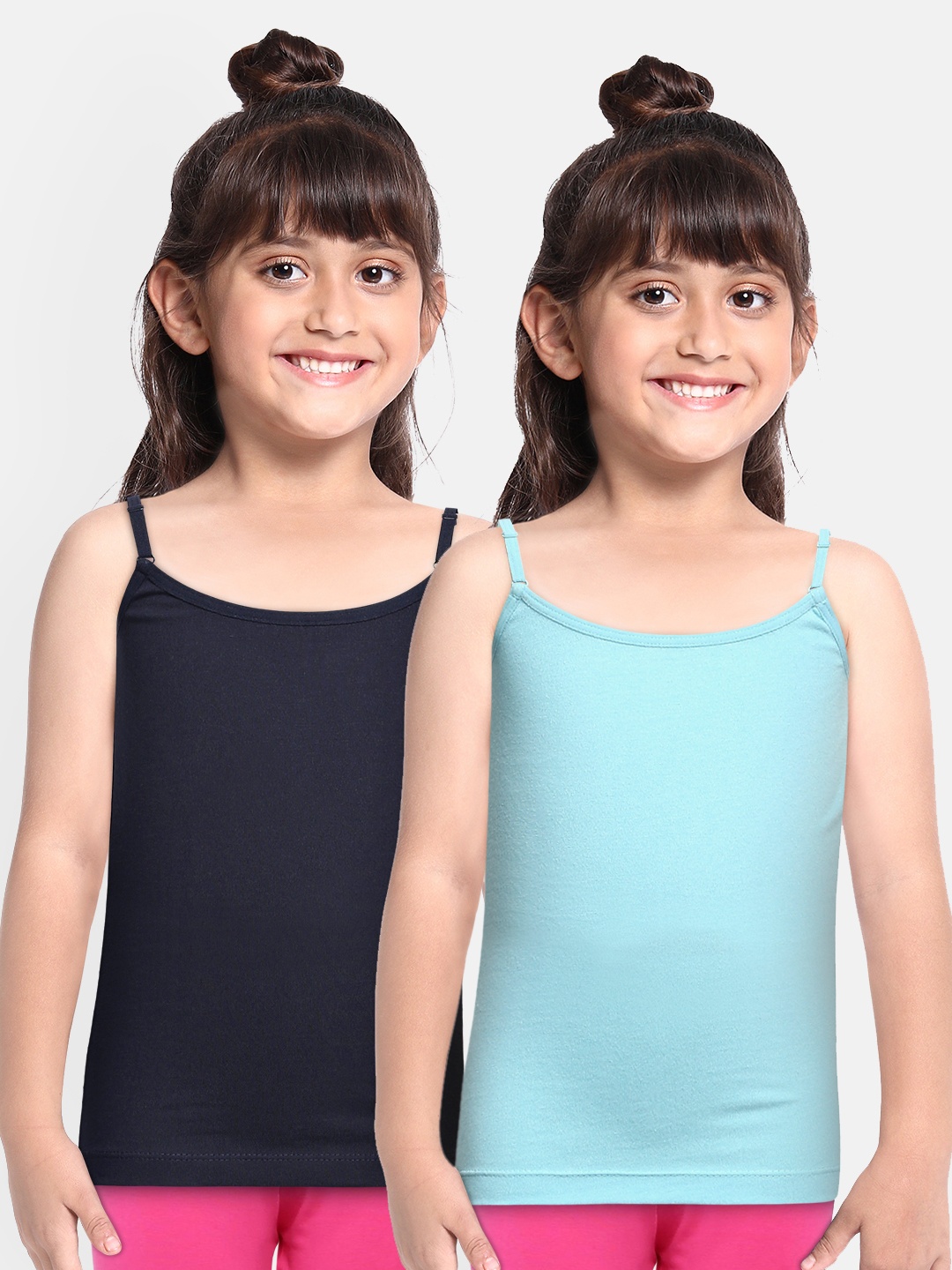 

METRO KIDS COMPANY Girls Pack of 2 Pure Cotton Camisoles, Blue