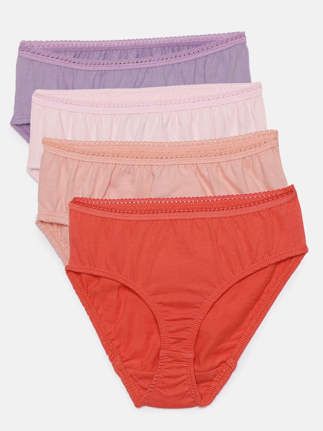 

METRO KIDS COMPANY Girls Multi-Coloured Solid Pack of 4 Pure Cotton Briefs