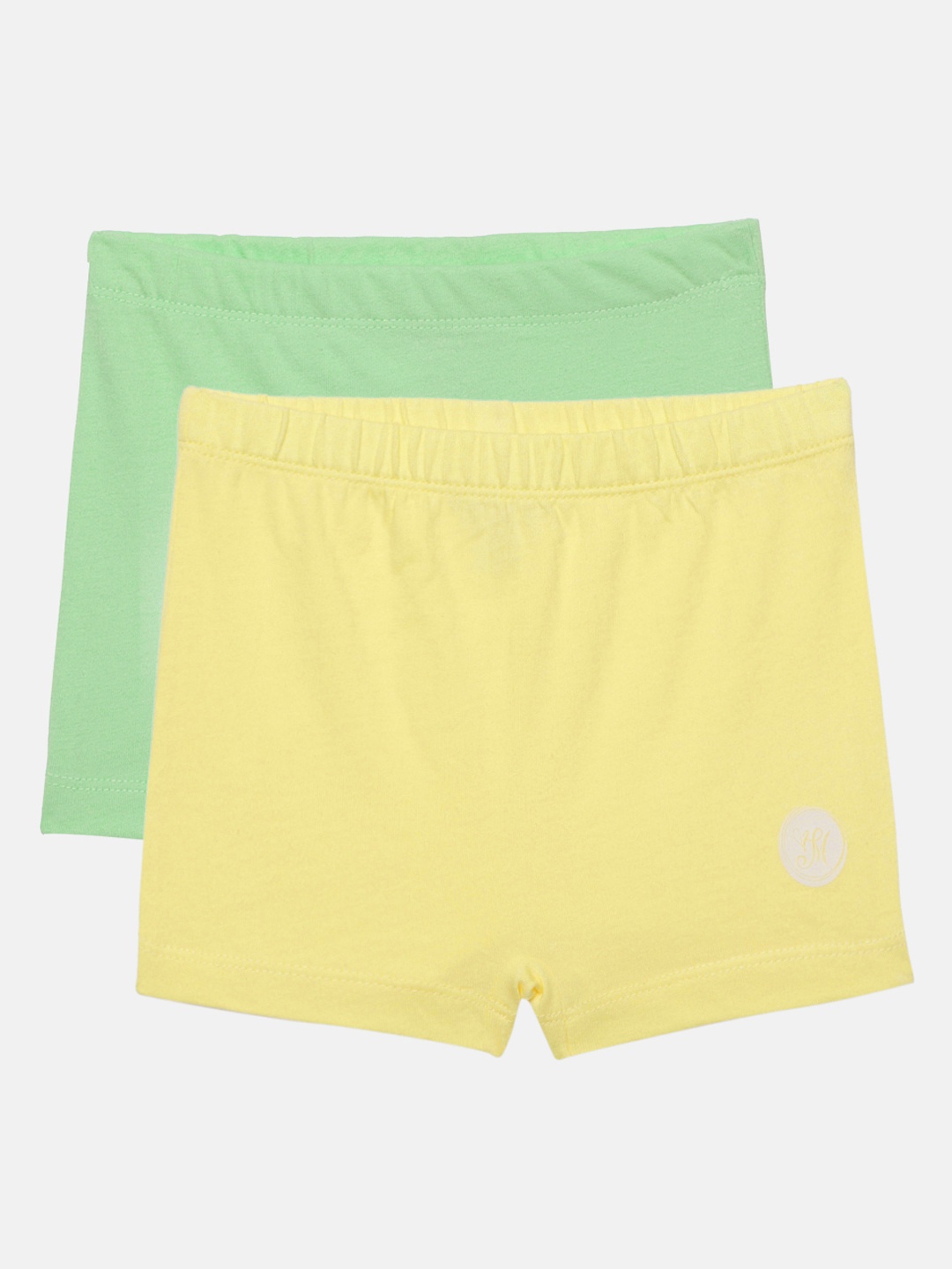 

METRO KIDS COMPANY Girls Yellow & Green Solid Pack of 2 Pure Cotton Boxer Style Briefs