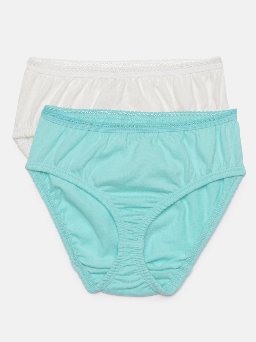 

METRO KIDS COMPANY Girls White & Turquoise Blue Solid Pack of 2 Pure Cotton Briefs