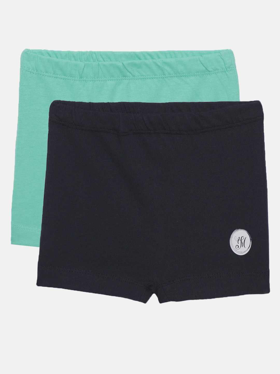 

METRO KIDS COMPANY Girls Sea Green & Navy Blue Pack of 2 Pure Cotton Boxer Style Briefs