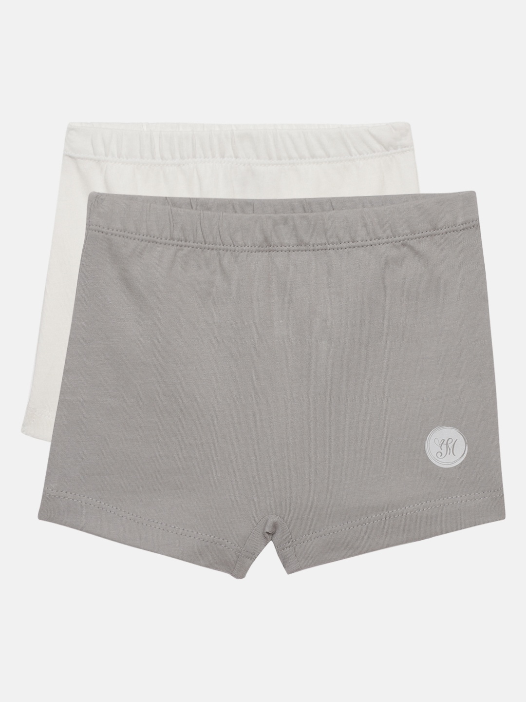 

METRO KIDS COMPANY Girls White & Grey Solid Pack of 2 Pure Cotton Boxer Style Briefs