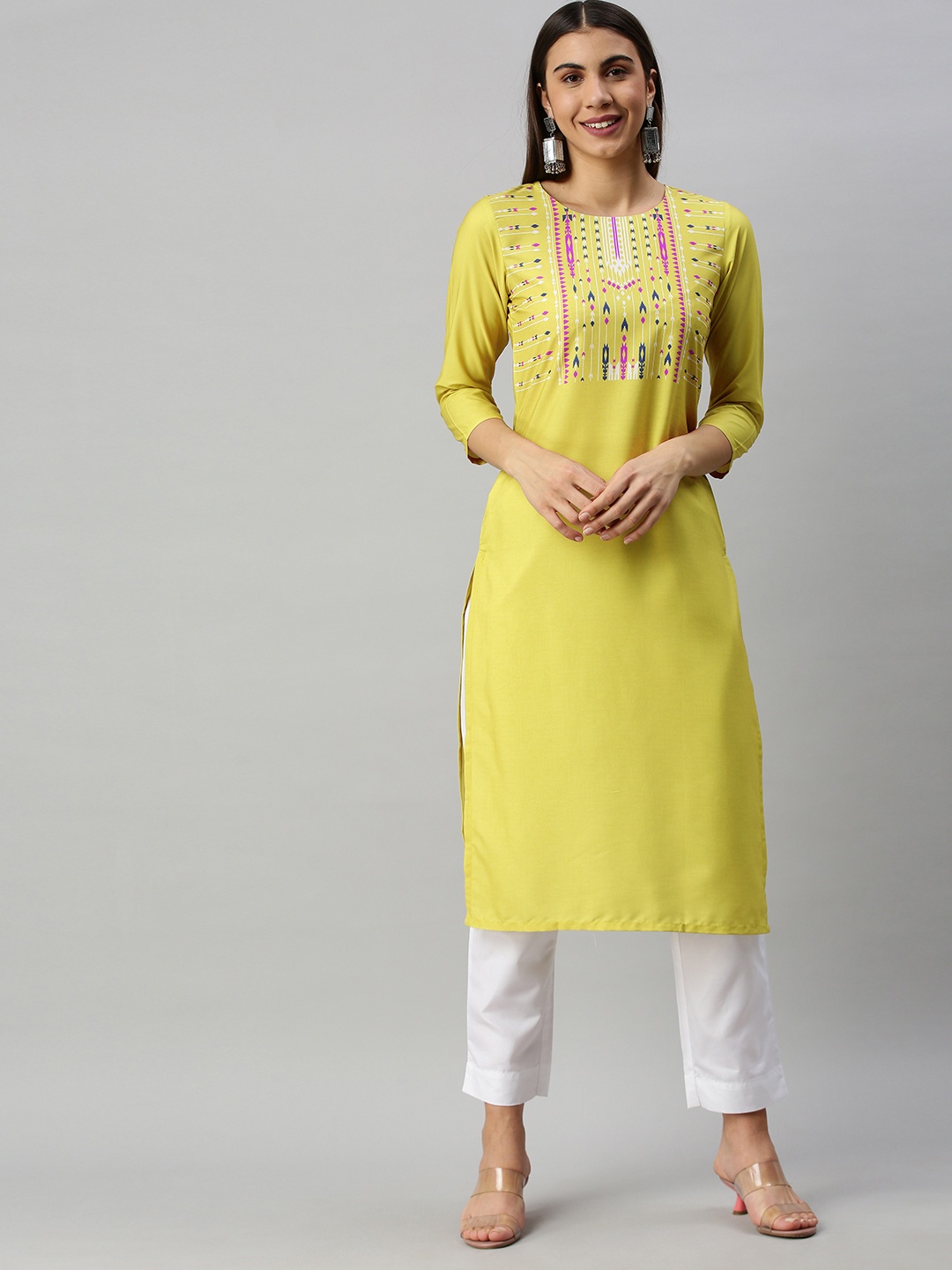 

AHIKA Women Yellow & Purple Printed Kurta