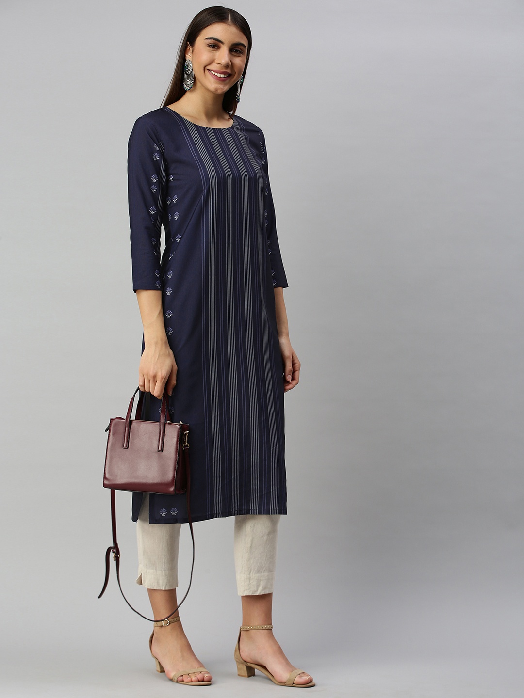 

AHIKA Women Navy Blue Striped Indigo Kurta