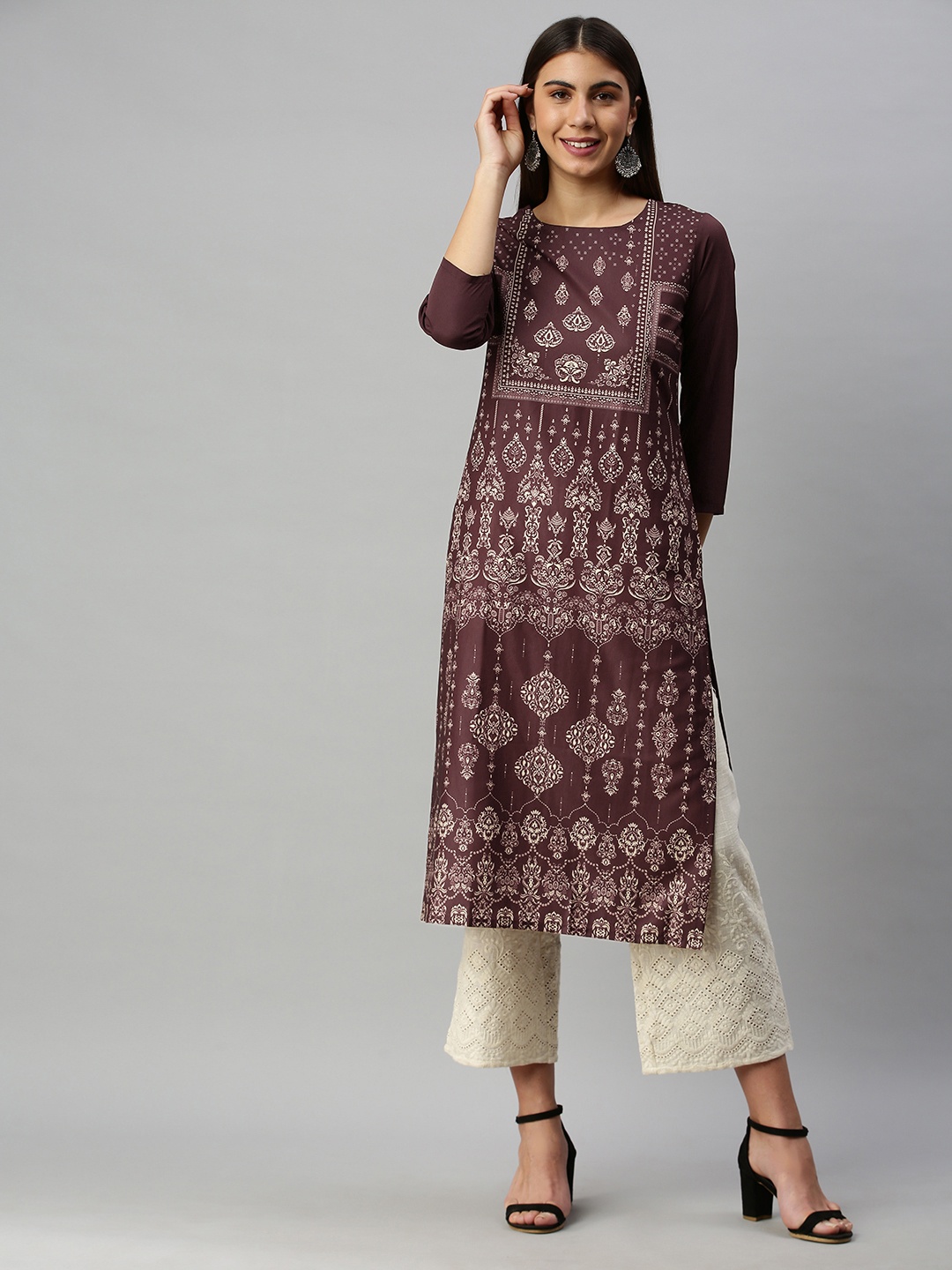 

AHIKA Women Brown & Yellow Ethnic Motifs Printed Kurta