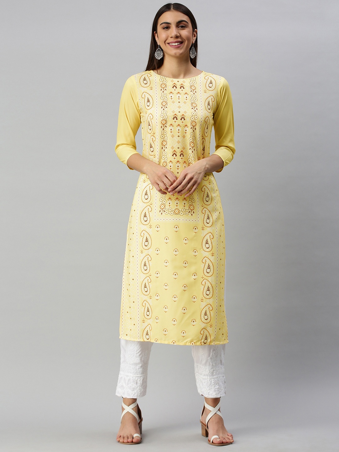 

AHIKA Women Yellow & Brown Paisley Printed Kurta