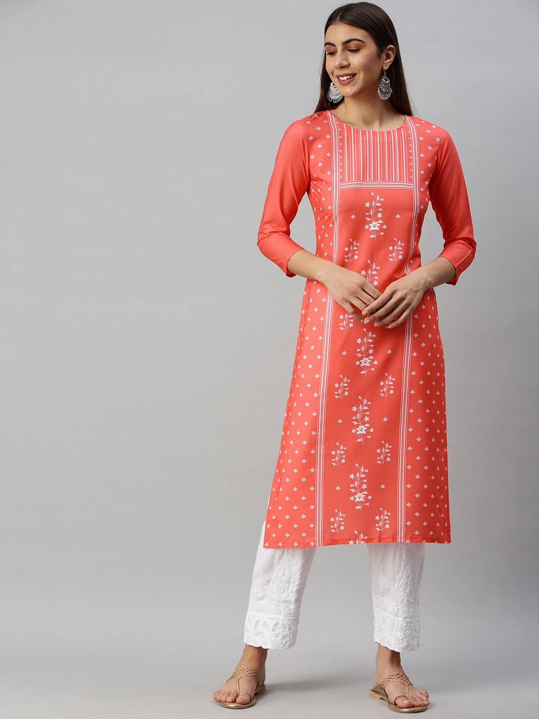 

AHIKA Women Orange & White Ethnic Motifs Printed Kurta