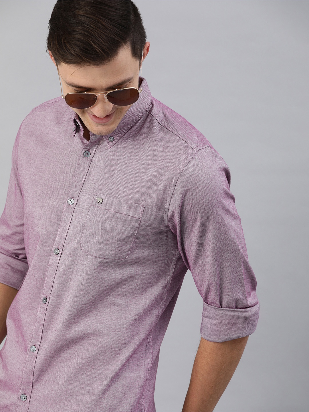 

THE BEAR HOUSE Men Purple Slim Fit Solid Pure Cotton Casual Shirt