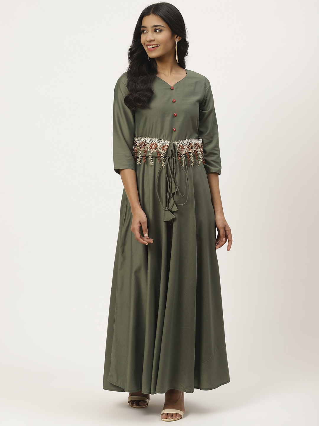 

Cottinfab Women Olive Green Solid Maxi Dress